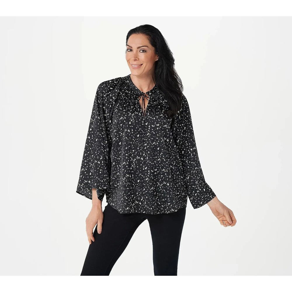 Bishop + Young Printed  Willow Blouse Top Black Size Med‎ NWT Career Casual